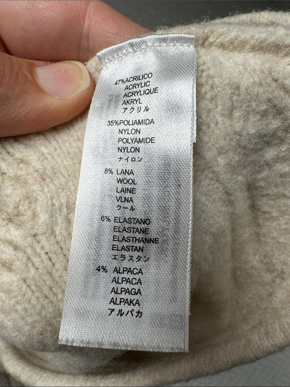 YERSE Wool Alpaca acrylic blend Cable-Knit Half-Zip Poncho Shall Oatmeal Cream - Picture 10 of 13